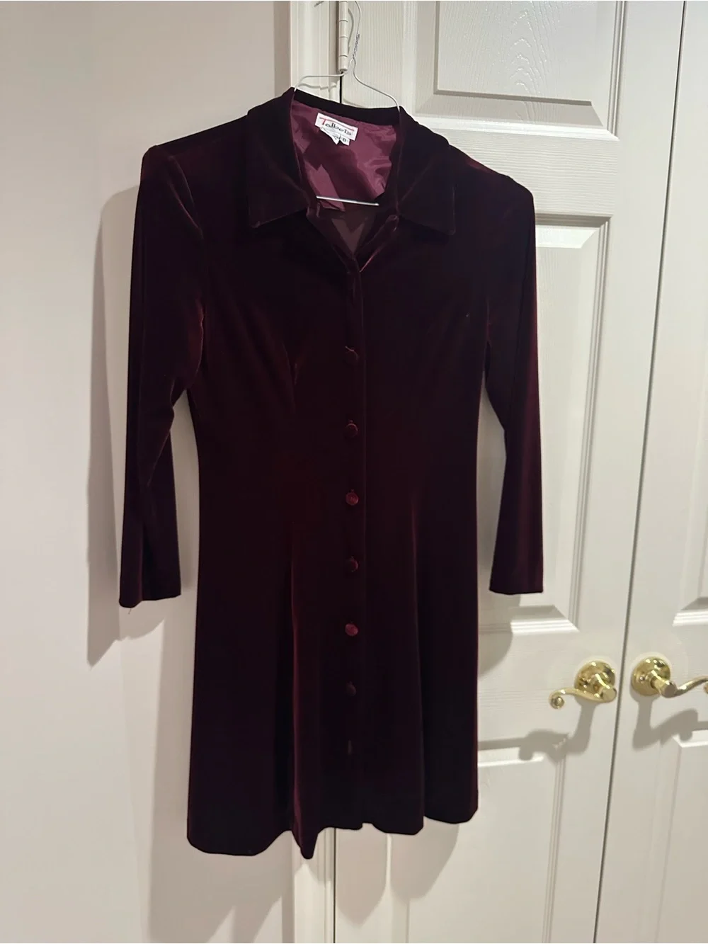 Talbots Deep Burgundy Velvet Midi Dress with Button Front